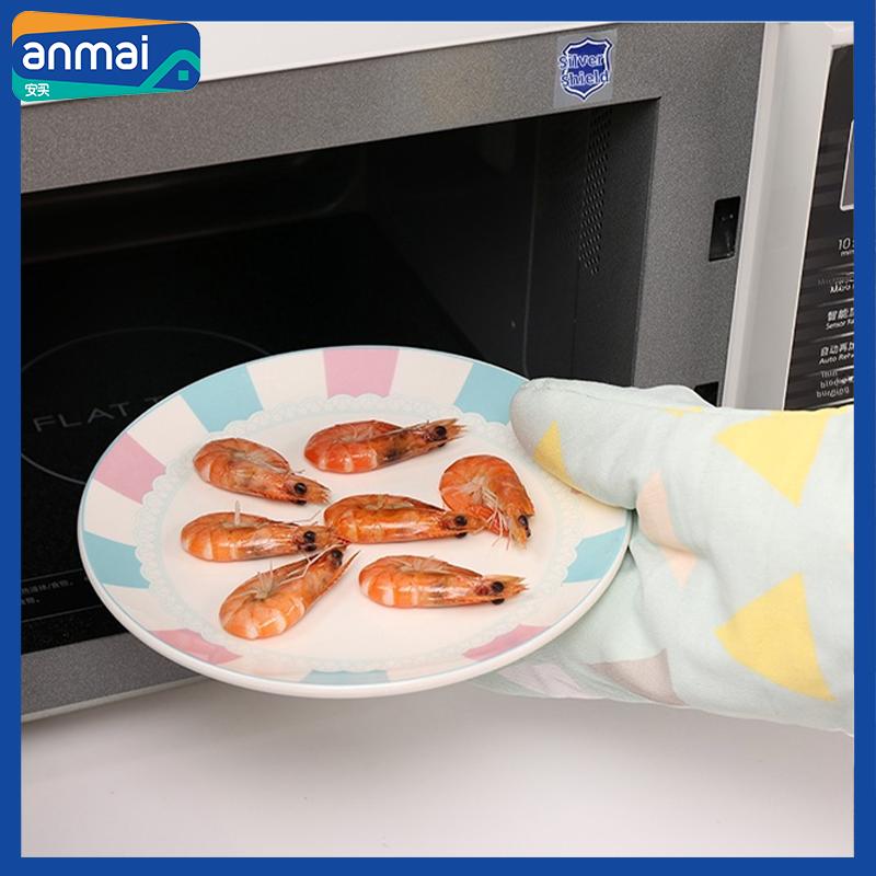 Anmai Cotton Oven Microwave Mitts Kitchen Silicone Mittens Heat Resistant Waterproof Grill Air Fryer with Hook Baking Tool