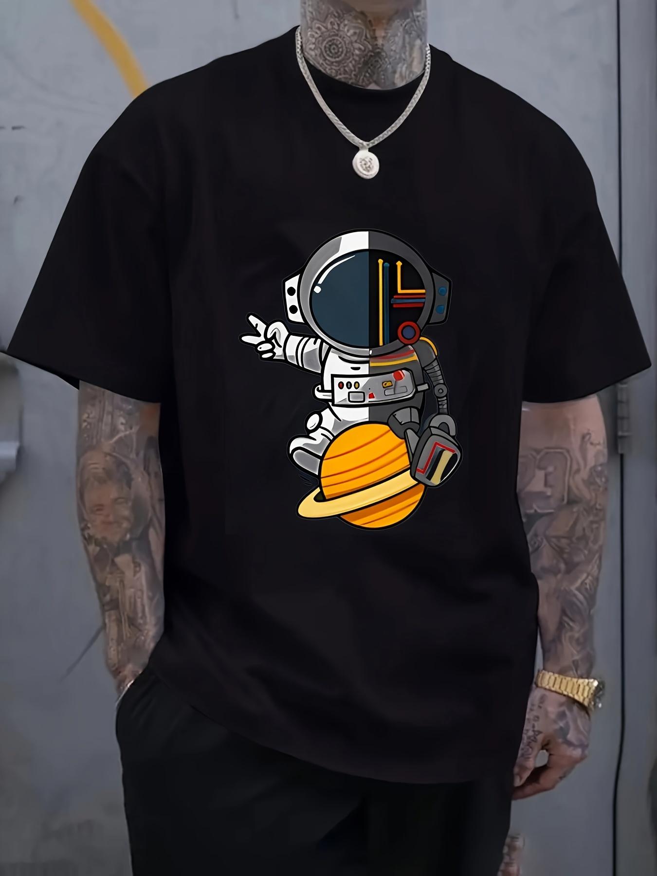 Black Astronaut Graphic T-shirt - Space-Themed Casual Everyday & Costume Party Shirt XXXXL