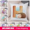 Cute Cartoon Animal Cushion Cover For Children Room Water Color English Letter Print Pillow Case Short Plush Pillowcase 45X45Cm