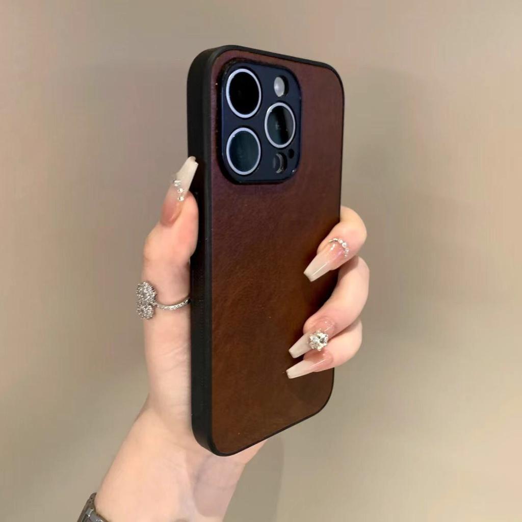 Minimalist Leather Phone Case for Apple iPhone 16 Pro Max - PU Leather PC Frame Shockproof Creative Full Cover for iPhone 16/15/14/13/12/11/Pro/Plus