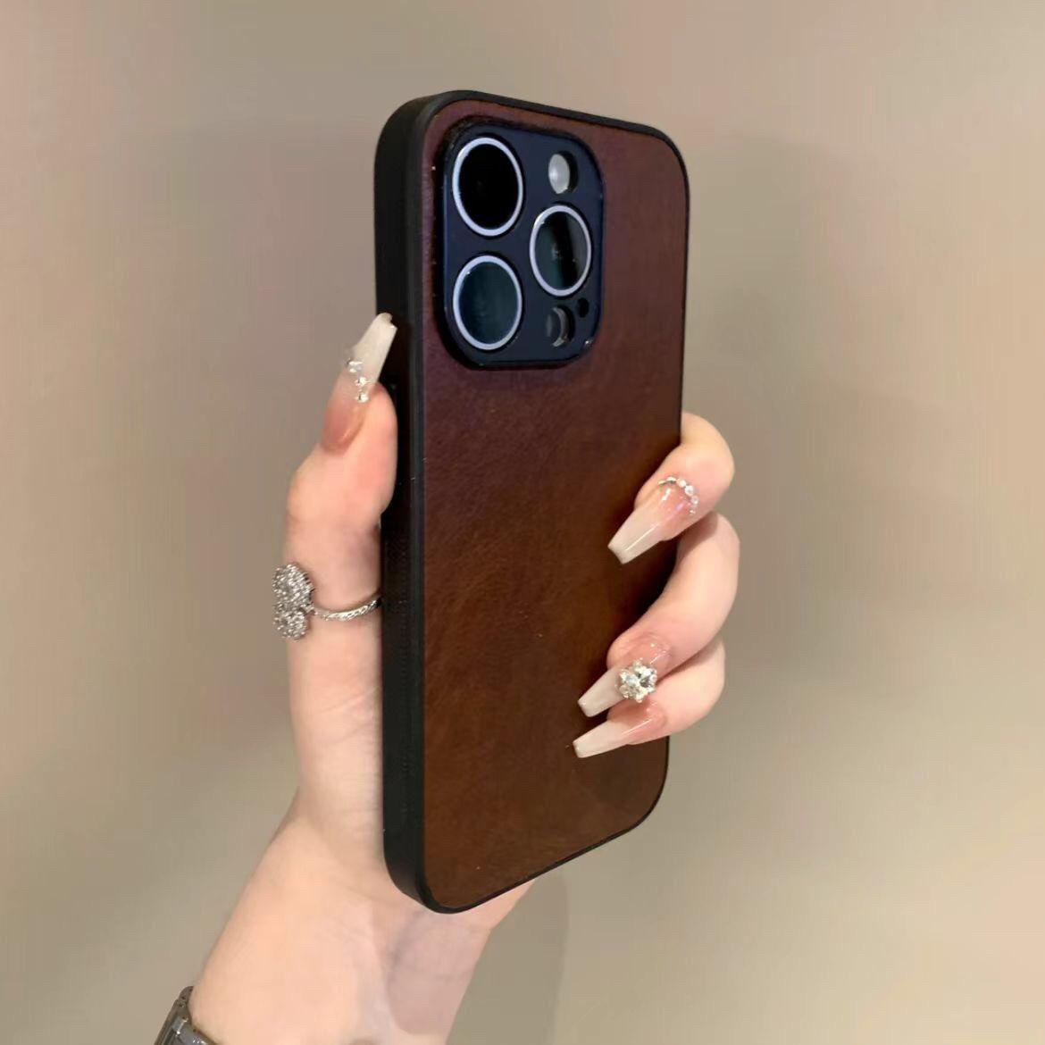 

Минималистичный кожаный чехол для телефона для Apple iPhone 16 Pro Max - ПУ кожа, ПК рамка, противоударный, креативный, полная защита для iPhone 16/15/14/13/12/11/Pro/Plus Apple 11 коричневый