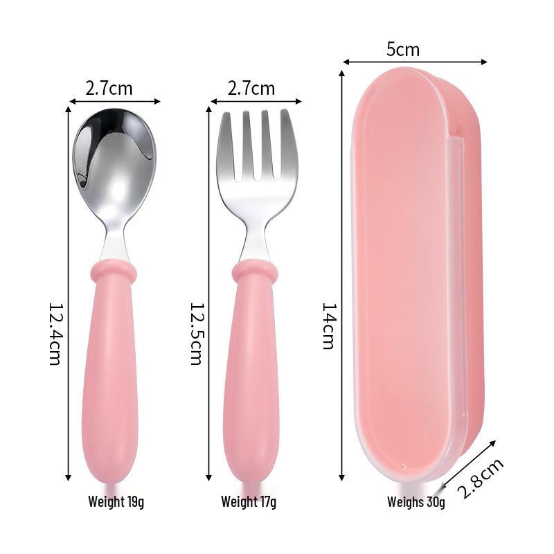 304 Stainless Steel Children's Spoon & Fork Set with Portable Box - Ideal for Baby Feeding and Student Use.