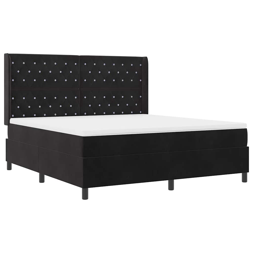 Box Spring Bed with Mattress Black 180 X 200 Cm Velvet