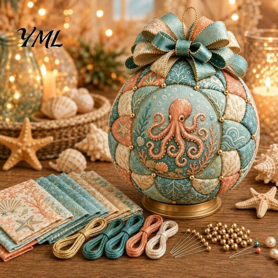 Desktop Scenery Making Set Ocean Treasures DIY Patchwork Ball Ornament Kit, Nautical Dolphin Fabric Craft Handmade Set, Coastal Decor, Hanging