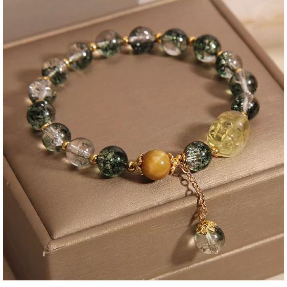 Зеленый браслет из кристаллов с цветами вишни для женщин, Натуральный желтый кристалл Пиксиу, Высокоценный подарочный браслет Green explosion+Yellow Cr