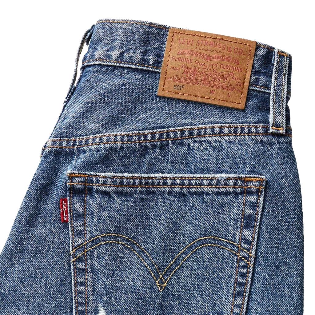 Levis Womens/Ladies 501 Original Ripped Leather Badge Shorts