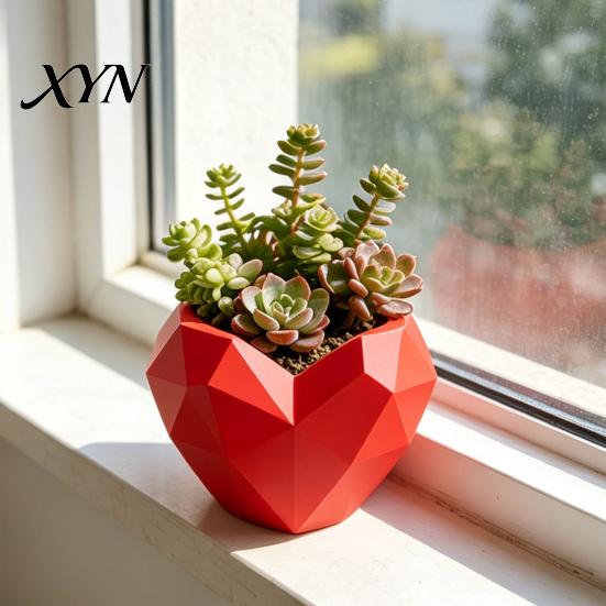 Charming Plant Container Geometric Heart Shape Flowerpot, Decorative Flower Pot for Indoor Elegant Home Decor Planter Outdoor, Creative Love