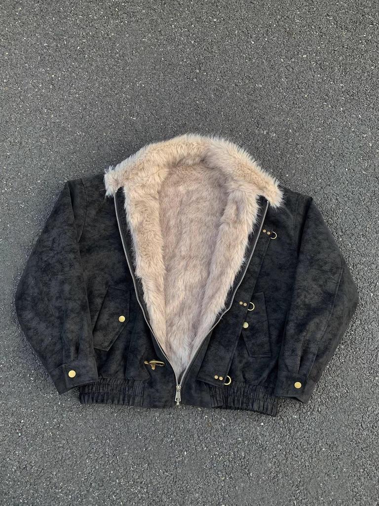 Harrington Herren Winter Baumwoll- und Lederjacke: Verdickte, Warme, Samtgefütterte Oberbekleidung mit Stehkragen