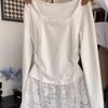 Women's Faux Two-Piece Lace Halter Long Sleeve T-Shirt: Slim-Fit, Versatile, Niche Design for Spring/Autumn