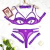 Sexy Purple Lingerie Set Hollow Out Bra Thong See Through Panties 4 Piece Erotic Underwear