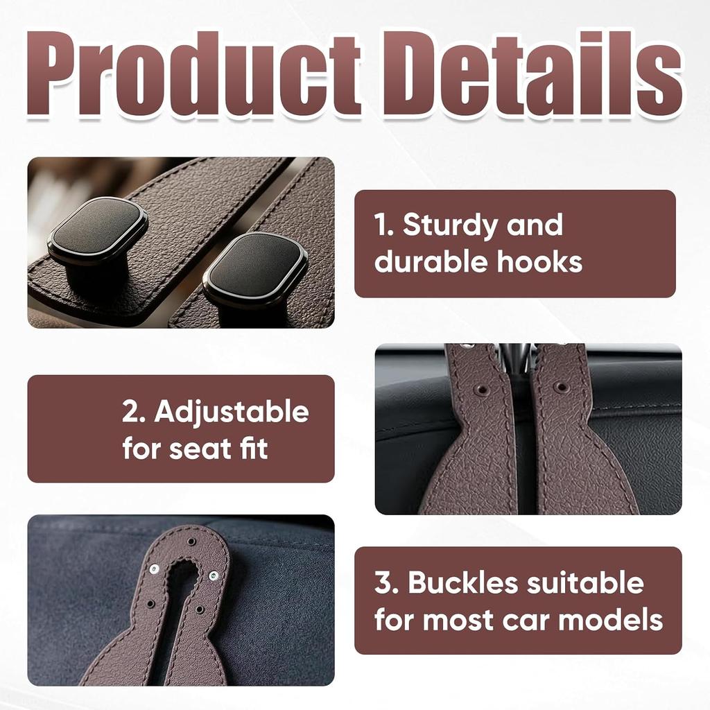 2026 New Car Headrest Hooks, 3 Hooks Fur Leather Auto Seat Back Hanger, Practical Organizer for Handbag, Purse, Coat, Bags - Universal Fit for Most