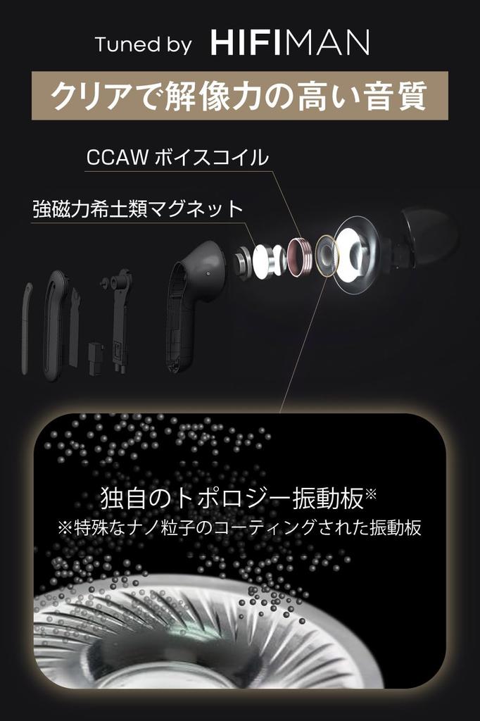 Tama Electronics Permier AIR PRO PR-BS80K-AR True Wireless Earbuds, Tuned by HIFIMAN, with Active Noise Cancellation and IPX4 Waterproof Rating