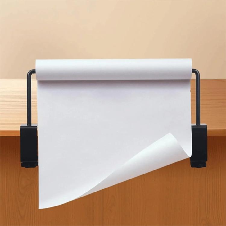 Adjustable Clamp On Paper Roll Rack Metal Roll Storage for 1.8 Inch Tabletops Holds 7 Inch Rolls Metal Construction