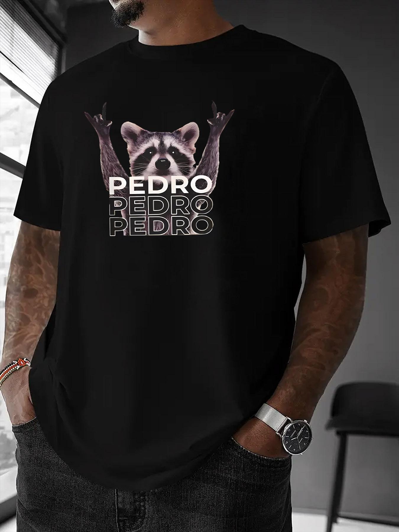 Pedro Raccoon Graphic Print American Trendy Design Graffiti Letter Print Short Sleeve T-Shirt Unisex High Street Couple Top L чёрный