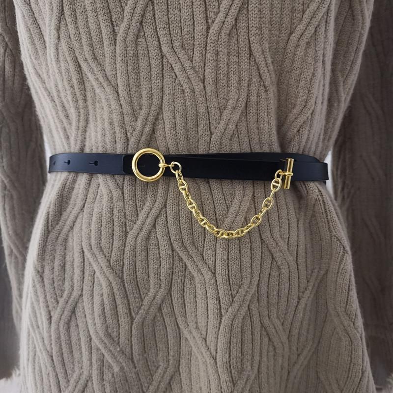 Solid Leather Color Womens Waist Belt With Alloy Closure For Looks Casual