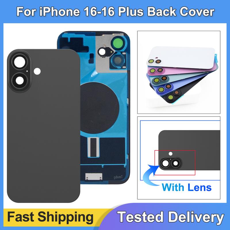For iPhone 16 Plus Battery Back Cover with Camera Lens Phone Rear Housing Replacement Part for iPhone 16 Back Cover Glass 16 Black