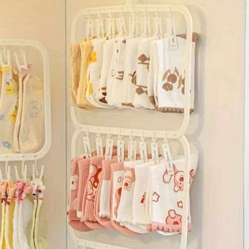 Non Marking Baby Clothes Hanger Plastic Home Wardrobe Baby Socks Non Marking Storage Sock Clip Windproof Drying Hanger Practical