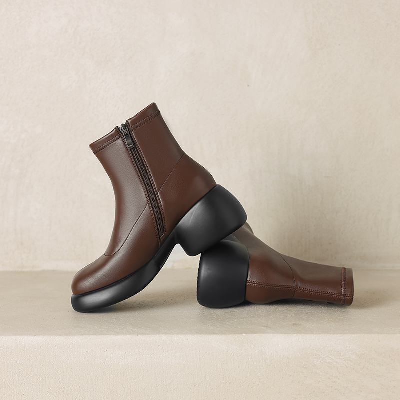 Krazing Pot Microfiber Winter Round High Heels Western Boots Women Zipper Size 43 Street Wear Platform Ankle Boots