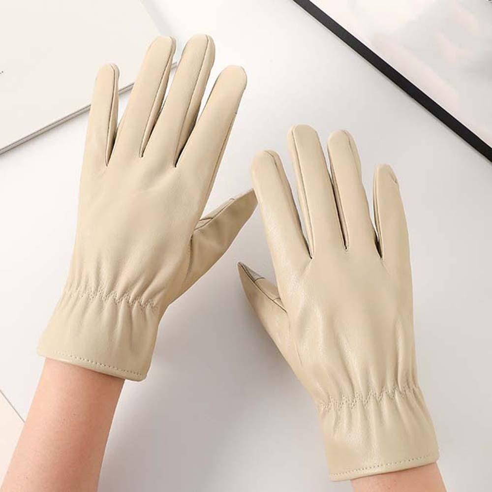 Soft Black Thickened Gloves  Beige Finger Mittens PU Anti-cold Gloves  Outdoor Sport