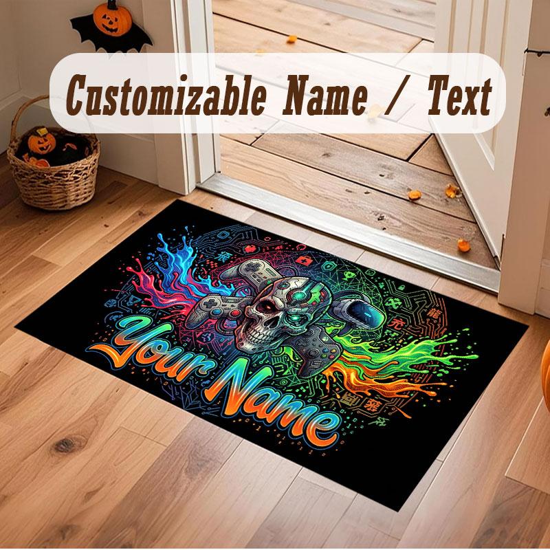 Skull Gothic Theme Crystal Velvet Floor Rug Personalized Custom Name Text Warm Carpet Home Decoration