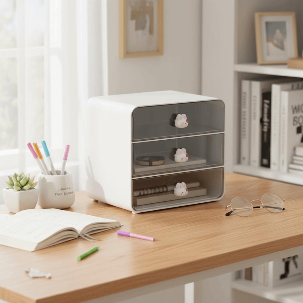 Transparent Design Desktop Drawer Box Multifunctional Space Saving Storage Shelf Large Capacity Cosmetic Storage Box School