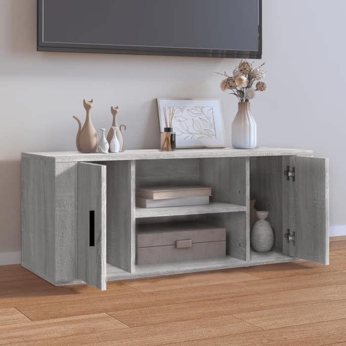 823097 vidaXL TV Cabinet Sonoma Grey 100x35x40 Cm Engineered Wood