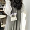 Creamy White Faux Leather Mini Tote Bag Plaid Bow Heart Print Lace Trim For Girls Daily Use School Dates