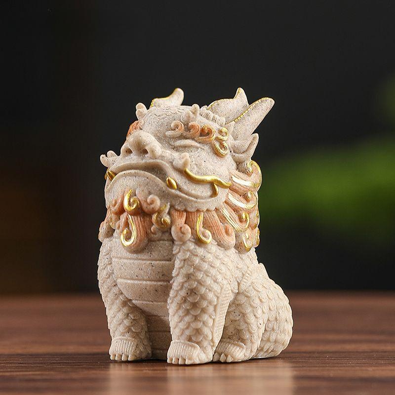 Sand Rock Fortunate Table Decoration God of Wealth Office Desktop Ornament Pure Handmade National Tide Lovely Decoration Kylin