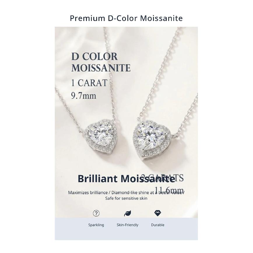 Women's Bestselling S925 Sterling Silver Heart Pendant Necklace with Moissanite Luxury Clavicle Chain Jewelry Accessory