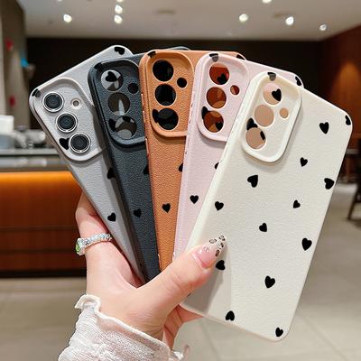 Funda de Silicona Suave con Corazones de Amor Negros para Samsung S25 S24 S22 Ultra Plus S23 S21 S20 Fe A55 A54 A53 A35 A34 A15 A16 Color Sólido a Prueba de Golpes Cubierta Delgada