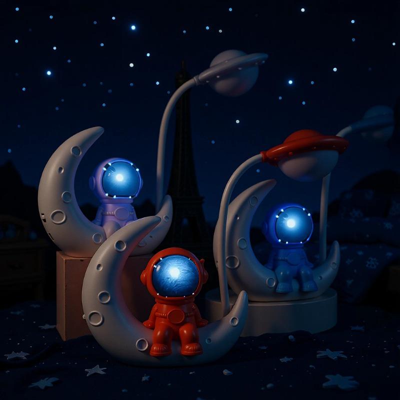 Astronaut LED Night Light: Moon Man Bedside Lamp for Student Dorms, Reading, and Desk Atmosphere.
