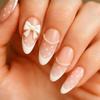 24Pcs Almond French Tip Press On Nails Nude With 3D Bowknot Design Reusable Stick On False Nails