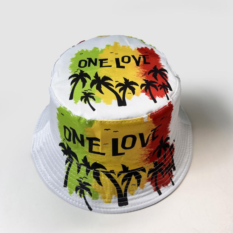 White ONE LOVE Letter Coconut Tree Print Bucket Hat European and American Spring and Summer Personalized Sun Protection Hat Outdoor Sun Hat
