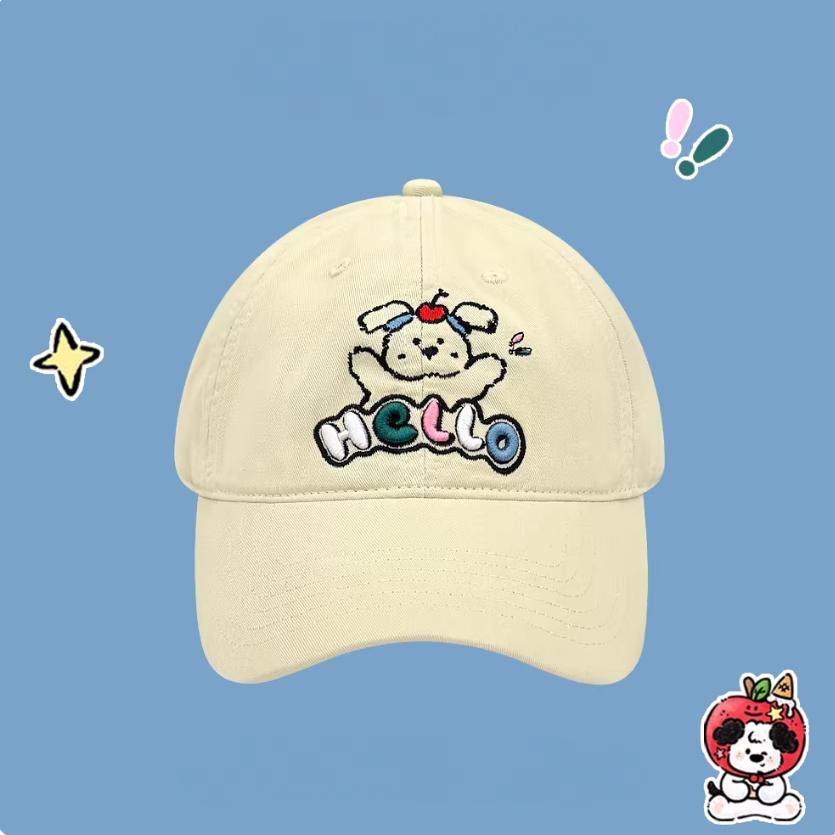 Unisex Cotton Mesh Baseball Cap Puppy Letter Embroidery Korean Vintage Style Hat for Outdoor Casual Wear