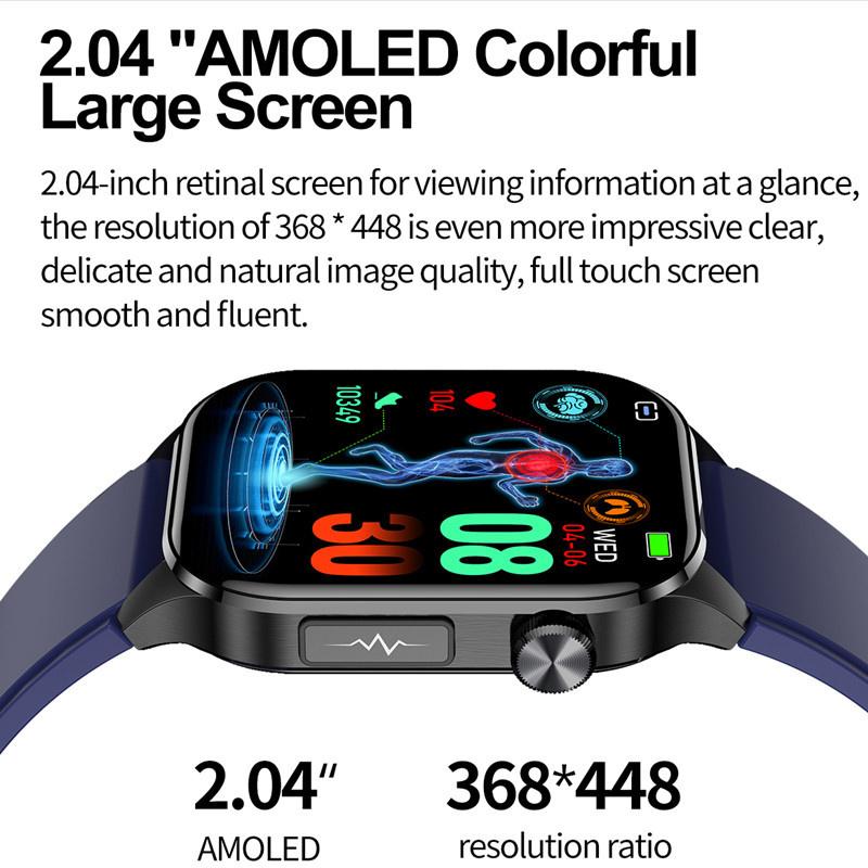 ET580 Pánské chytré hodinky 2,04palcový AMOLED Velký displej Bluetooth hovor SOS EKG Tlak Kyslík Monitor zdraví Chytré hodinky