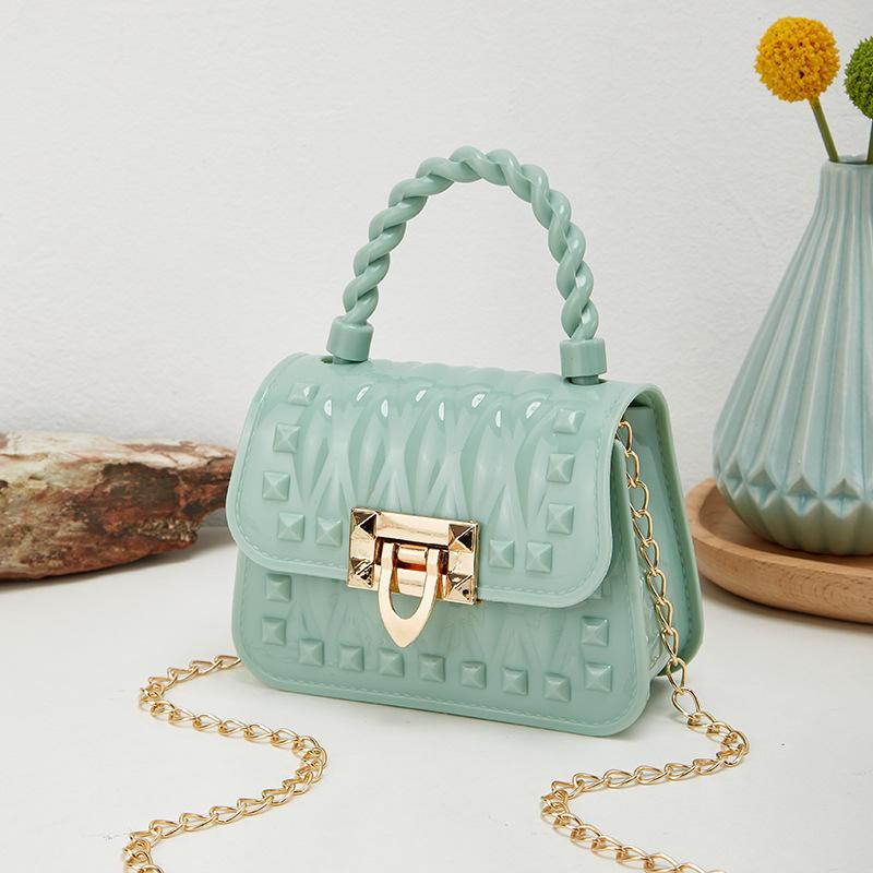 

Bag women s new pv portable mini jelly bag summer rivet one shoulder crossbody women s bag one piece зелёный