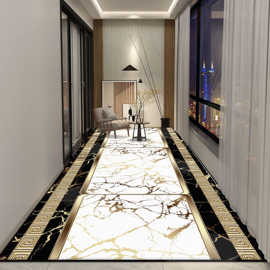 Weißer Marmor Läufer Langer Flur Teppich Nordische Luxus Dekoration Wohnzimmer Rutschfester Gang Teppich Hotelhalle Treppe Waschbare Matten