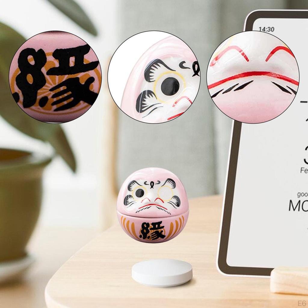 Kleine Keramik Daruma Puppe Japanische Kunst Skulptur Sammlerstück Tischmittelstück Dharma Dekoration