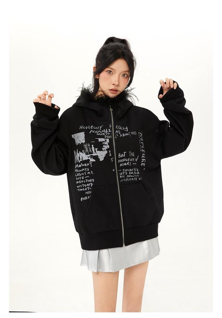 NEPLEURE Women's Casual Hooded Cardigan with Fur Collar