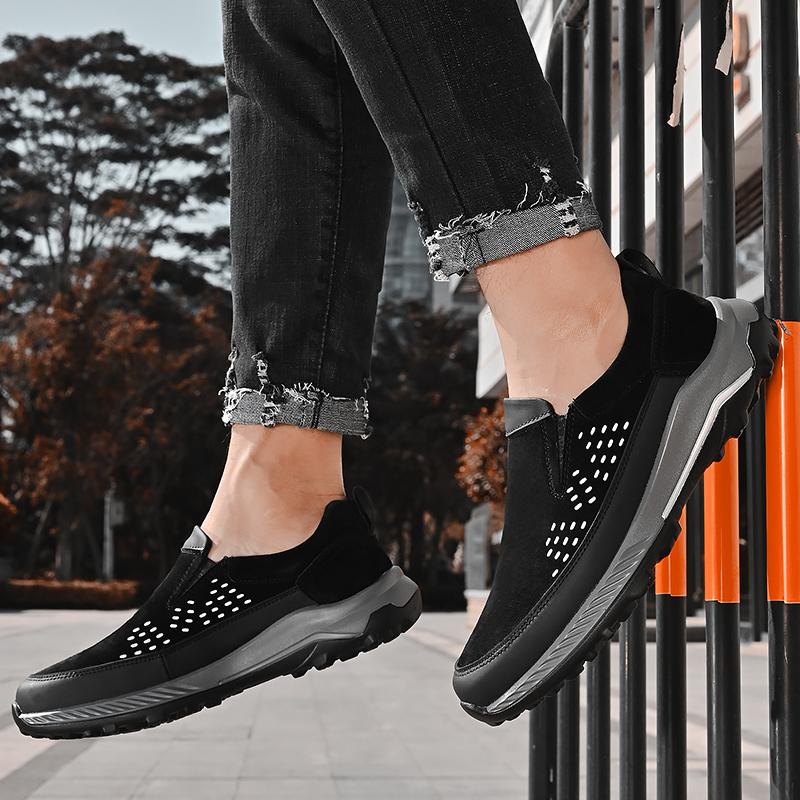 Men Breathable Casual Shoes Outdoor Plus Size Fashion Sneakers Lace-up Split Leather Comfortable Walking Sport Shoes