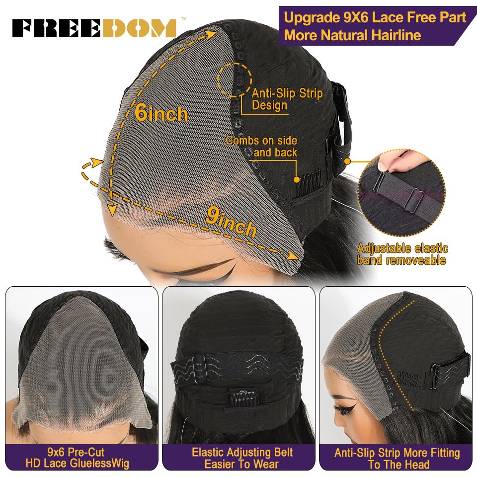 FREEDOM Straight Synthetic Lace Front Wigs For Women 9x6 Pre Plucked Layerd Wig 24" Ombre Brown Wear And Go Glueless Lace Wigs