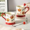 Bryggekopp Drikkevannskopp Damer Høy Utseende Krus Søt og Lett Mat Frokostkopp med Skje Keramisk Bursdagsgave