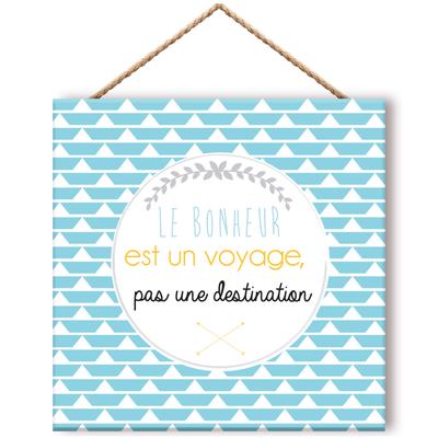 [Q8310] - Blue 'Messages' Wooden Panel Frame (Happiness Is a Journey - Not a Destination) - 19. 5x19. 5cm