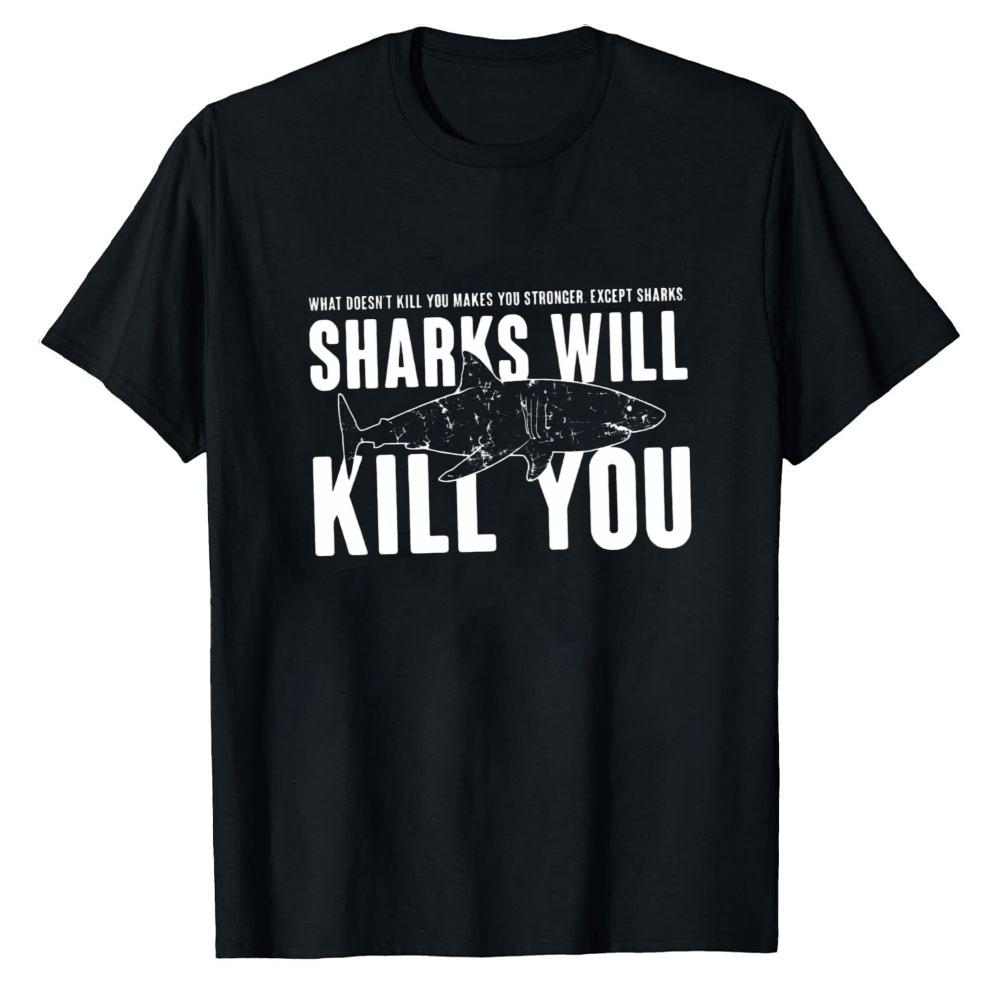 Funny Shark Warning Text Graphic Unisex Modal TShirt Soft Casual Tops Humor Ocean Animal Novelty Slogan Daily Wear Unisex Street Wear