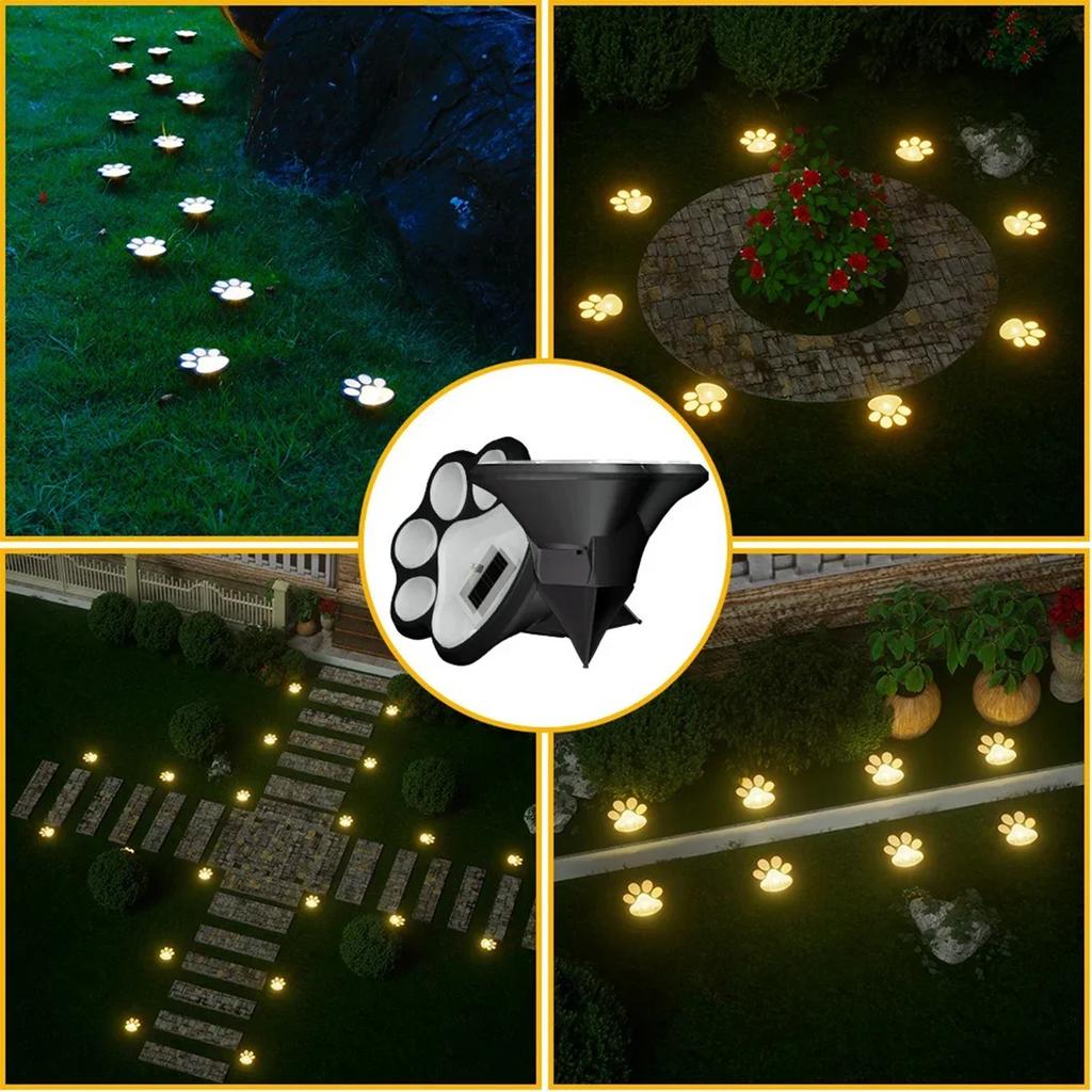 1-4pcs LED Solar Lawn Light Dog Paw Footprints Stairs Outdoor Waterproof Balcony Garden Fence Landscape Decor Solar Powered Lamp