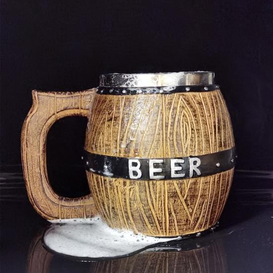 Stainless Steel Beer Mug  Wood Barrel Design Steins
