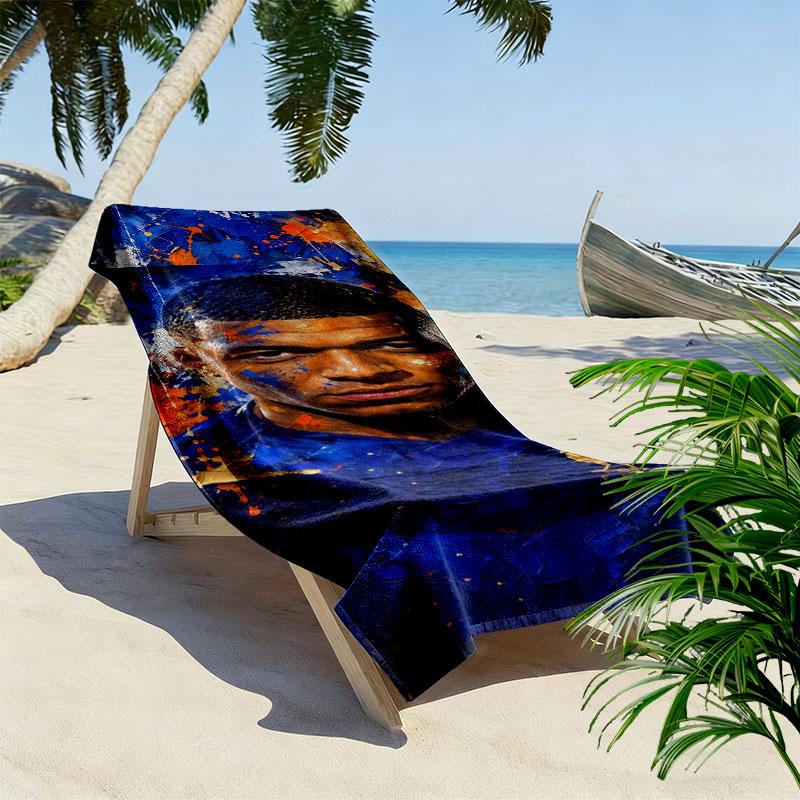 Asciugamano da Spiaggia con Stampa di Kylian Mbappé, Asciugamano Grande Morbido ad Asciugatura Rapida per Spiaggia Campeggio Nuoto