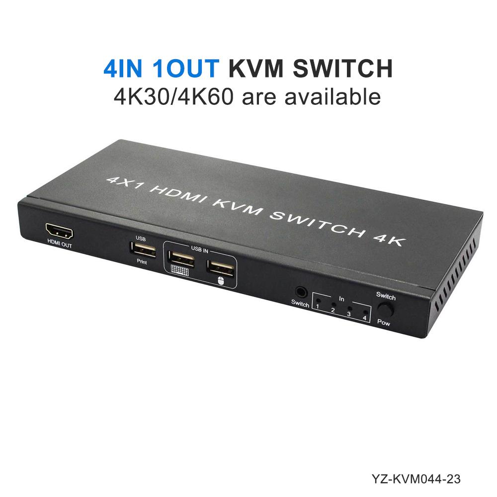 Verified Factory 4x1 2x1 8K HDMI KVM Switch 4K60 4K30 2 Port 4 Port HDMI KVM Selector Switcher PC Extended Display