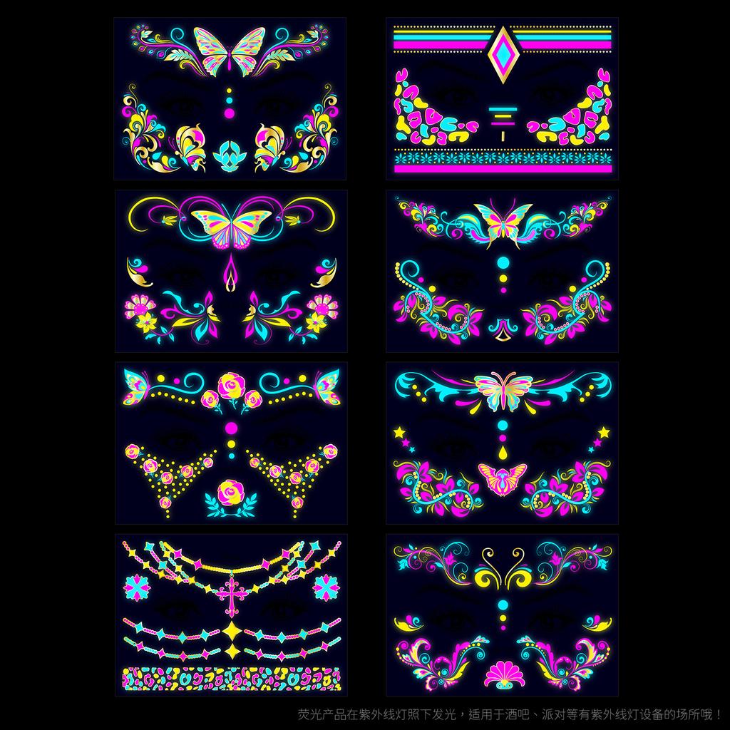 New Music Festival Bronzing Powder Fluorescent Face Sticker Waterproof Nightclub Makeup Dance Neon Luminous Tattoo Sticker