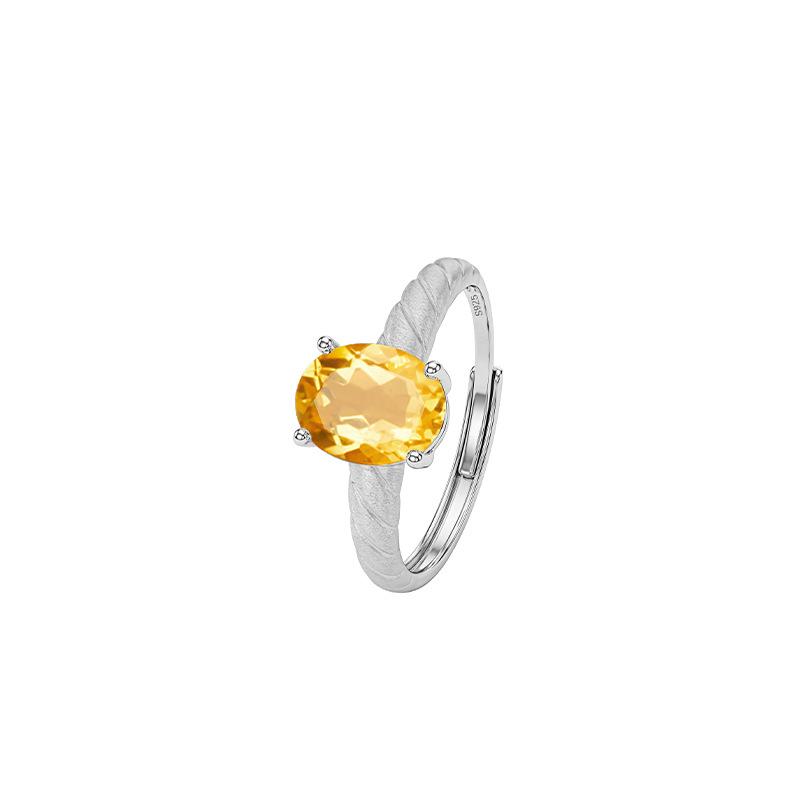 Brushed Colored Treasure Ring S925 Silver Inlaid Topaz Peridot Light Jewelry Adjustable Ring for Girlfriend Gift
